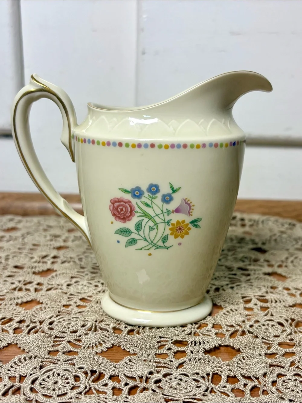 Vintage 80s Lady Hamilton German Floral Gold Trim Ceramic Small Pitcher Creamer